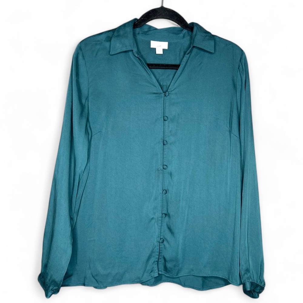 J. Jill Womens Teal‎ Button Down Long Sleeve Blouse Polished Regal Sz S Regency